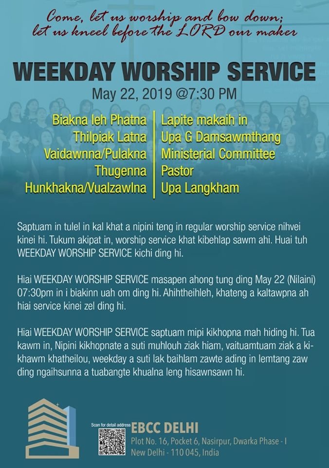 First Weekday Worship Service Sermon by Pastor H Biakson 22 May 2019